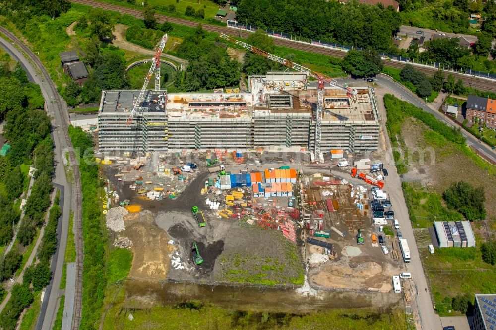 Aerial image Essen - Construction for the new building of the Folkwang University of the Arts on the world heritage Zollverein in Essen in North Rhine-Westphalia