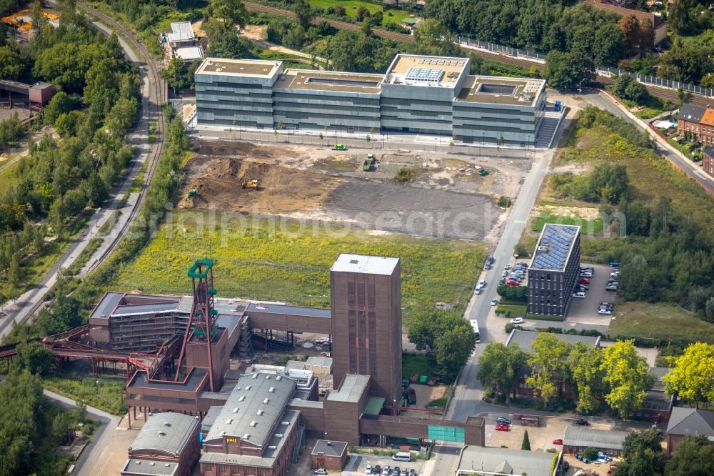 Aerial photograph Essen - Construction for the new building of the Folkwang University of the Arts on the world heritage Zollverein in Essen in North Rhine-Westphalia