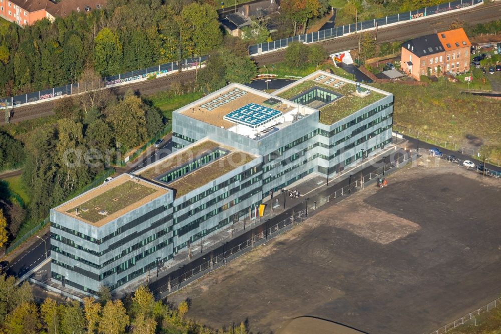 Essen from above - Construction for the new building of the Folkwang University of the Arts on the world heritage Zollverein in Essen in North Rhine-Westphalia