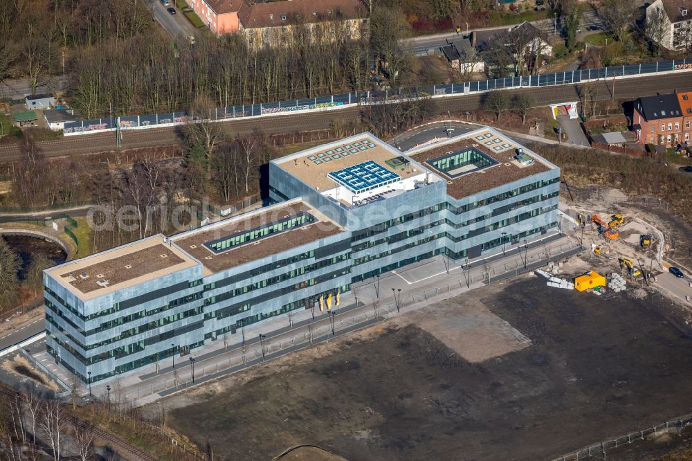 Essen from above - Construction for the new building of the Folkwang University of the Arts on the world heritage Zollverein in Essen in North Rhine-Westphalia