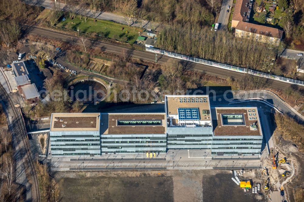 Essen from the bird's eye view: Construction for the new building of the Folkwang University of the Arts on the world heritage Zollverein in Essen in North Rhine-Westphalia