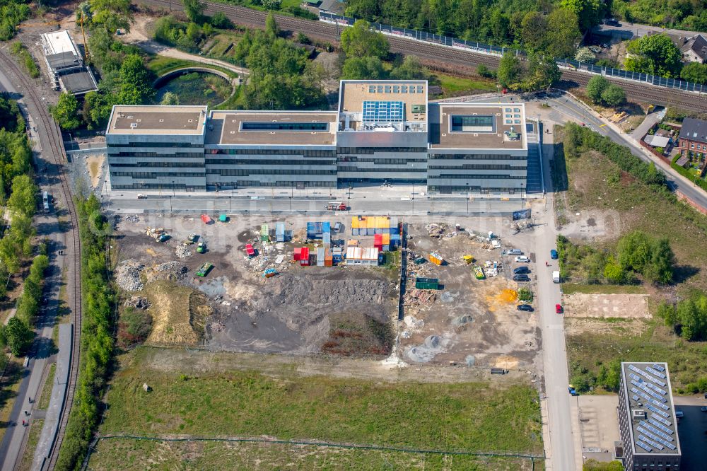 Aerial image Essen - Construction for the new building of the Folkwang University of the Arts on the world heritage Zollverein in Essen in North Rhine-Westphalia