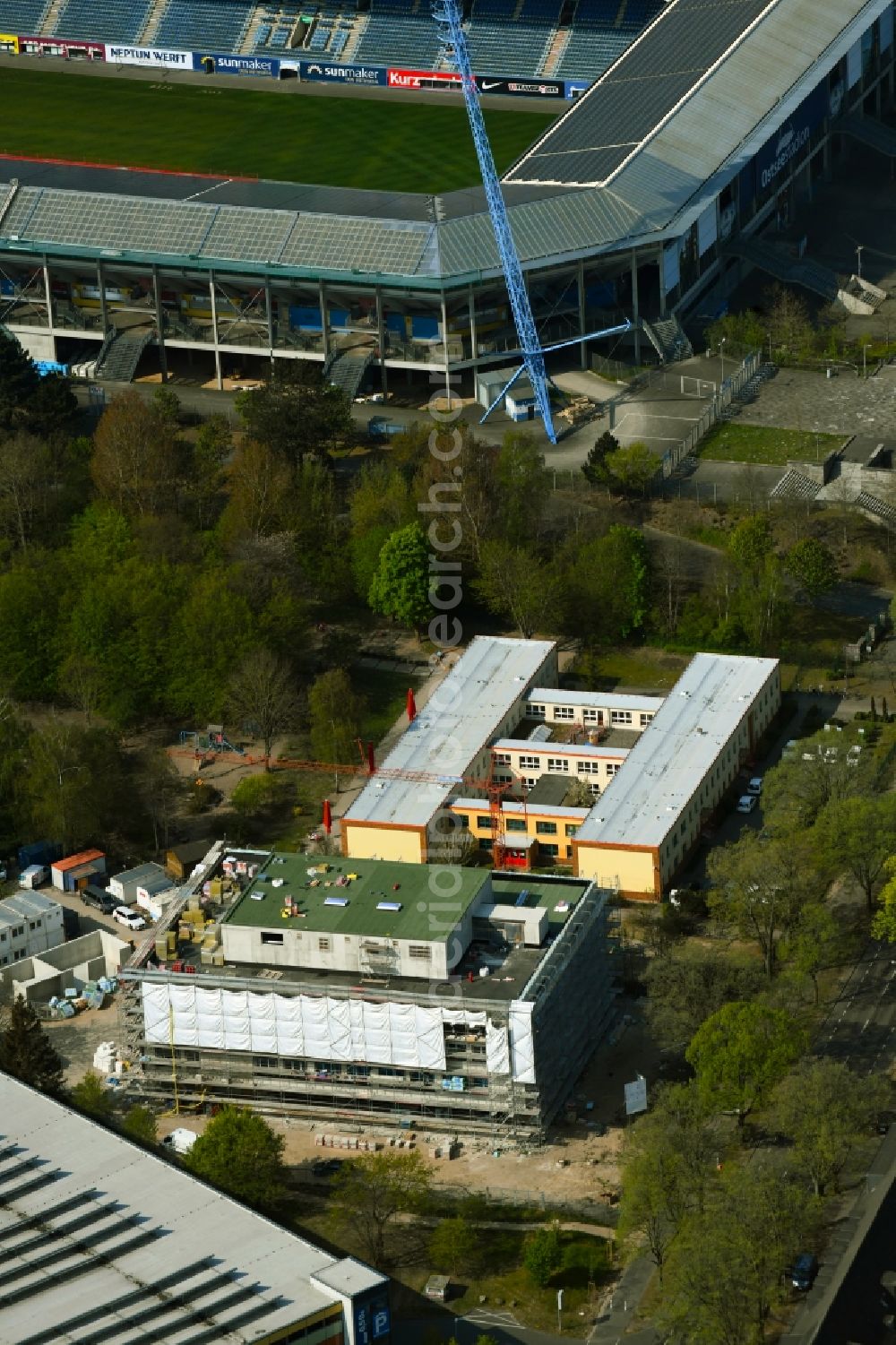 Aerial photograph Rostock - Construction site for the new building of a research building and office complex Biomedicum along the Kopernikusstrasse on the Schillingallee Campus in Rostock in the state Mecklenburg - Western Pomerania, Germany