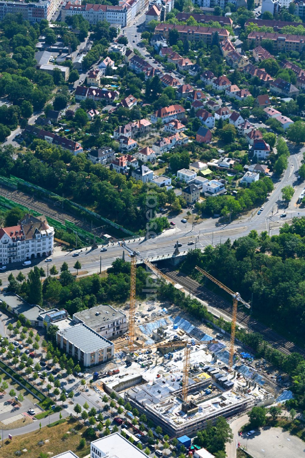 Aerial image Leipzig - Construction site for the new building of a research building and office complex BioSquare Leipzig on street Alte Messe in Leipzig in the state Saxony, Germany