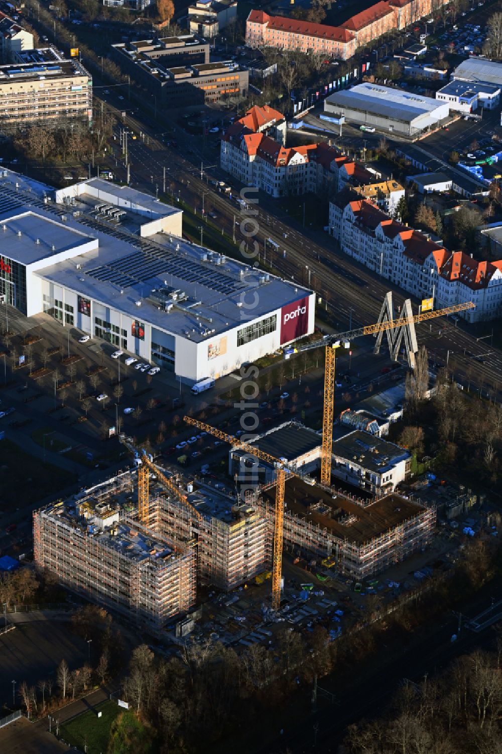 Leipzig from above - Construction site for the new building of a research building and office complex BioSquare Leipzig on street Alte Messe in Leipzig in the state Saxony, Germany