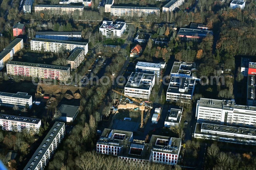 Berlin from above - Construction site for the new building of a research building and office complex auf Biotech-Park in the district Buch in Berlin, Germany