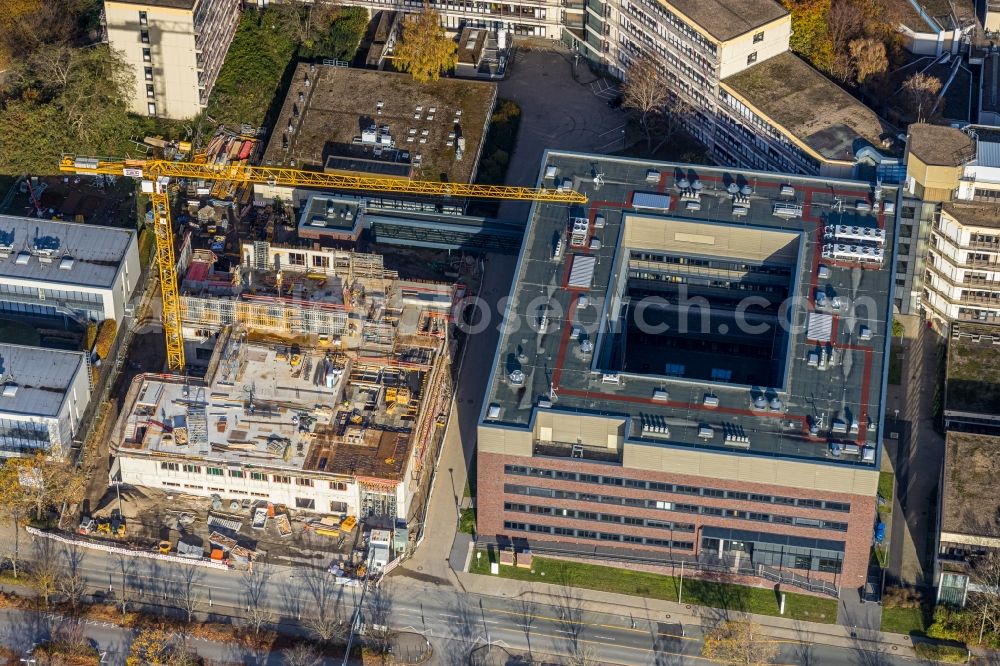 Dortmund from the bird's eye view: Construction site for the new building of a research building and office complex of the TU Dortmund on Otto-Hahn-Strasse in Dortmund in the state North Rhine-Westphalia, Germany