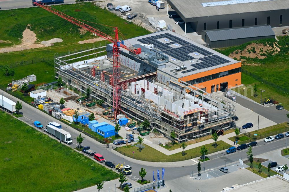 Bensheim from the bird's eye view: Construction site for the new building of a research building and office complex of Immundiagnostik AG on street Sophie-Opel-Strasse in Bensheim in the state Hesse, Germany