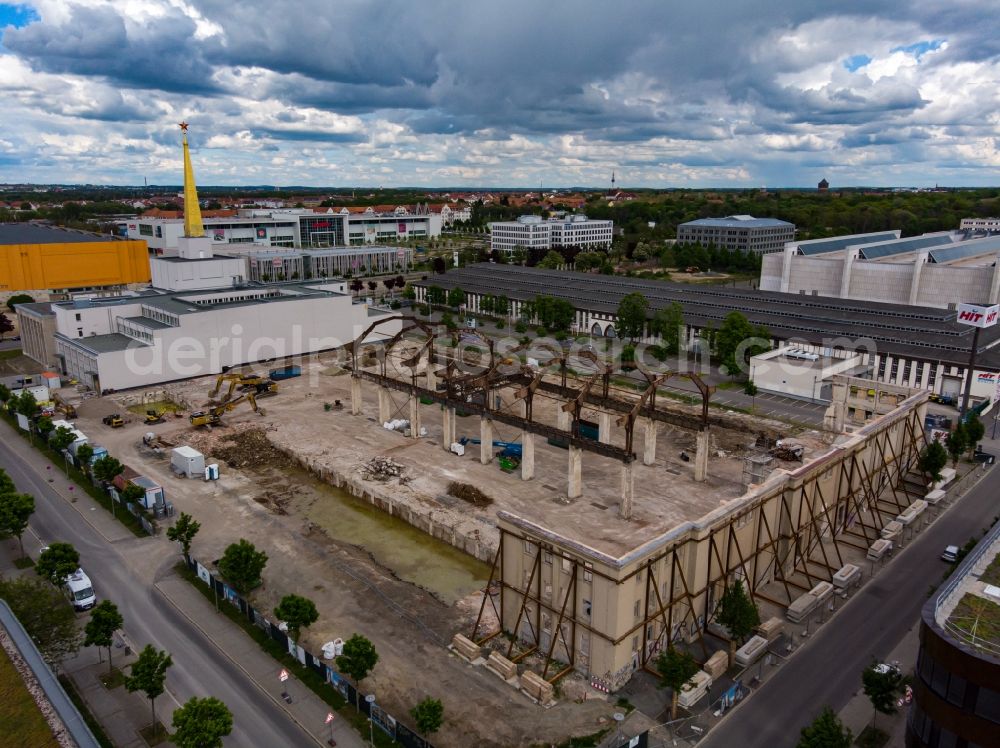 Leipzig from above - Construction site for the new building of a research building and office complex Stadtarchiv Alte Messe in Leipzig in the state Saxony, Germany