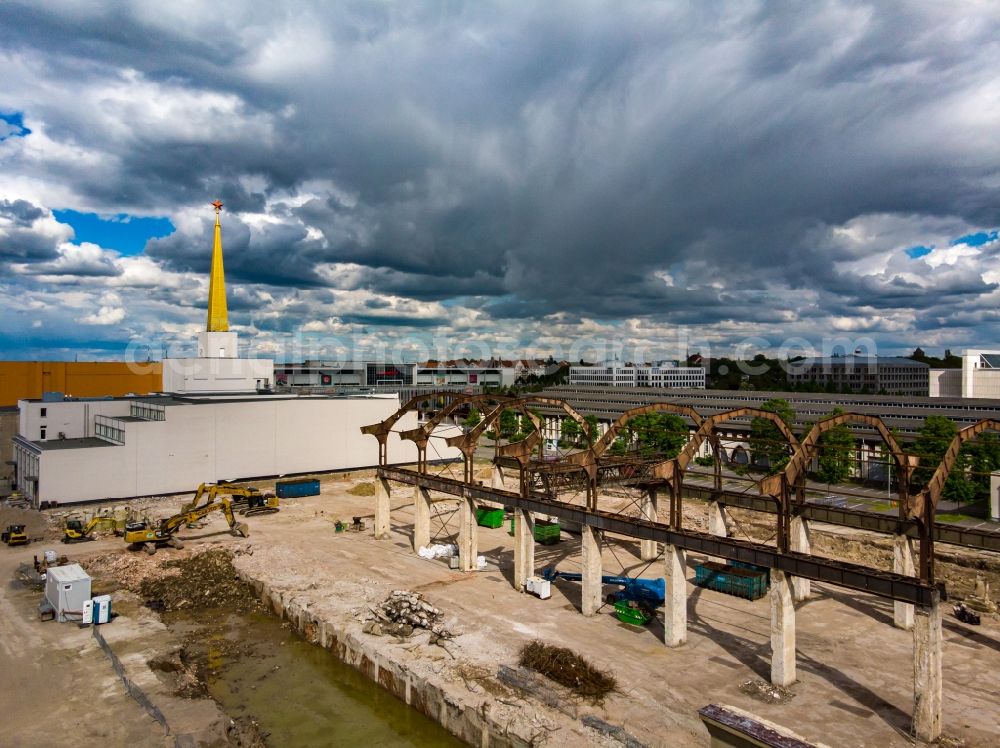 Leipzig from the bird's eye view: Construction site for the new building of a research building and office complex Stadtarchiv Alte Messe in Leipzig in the state Saxony, Germany