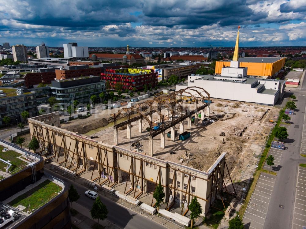 Leipzig from the bird's eye view: Construction site for the new building of a research building and office complex Stadtarchiv Alte Messe in Leipzig in the state Saxony, Germany