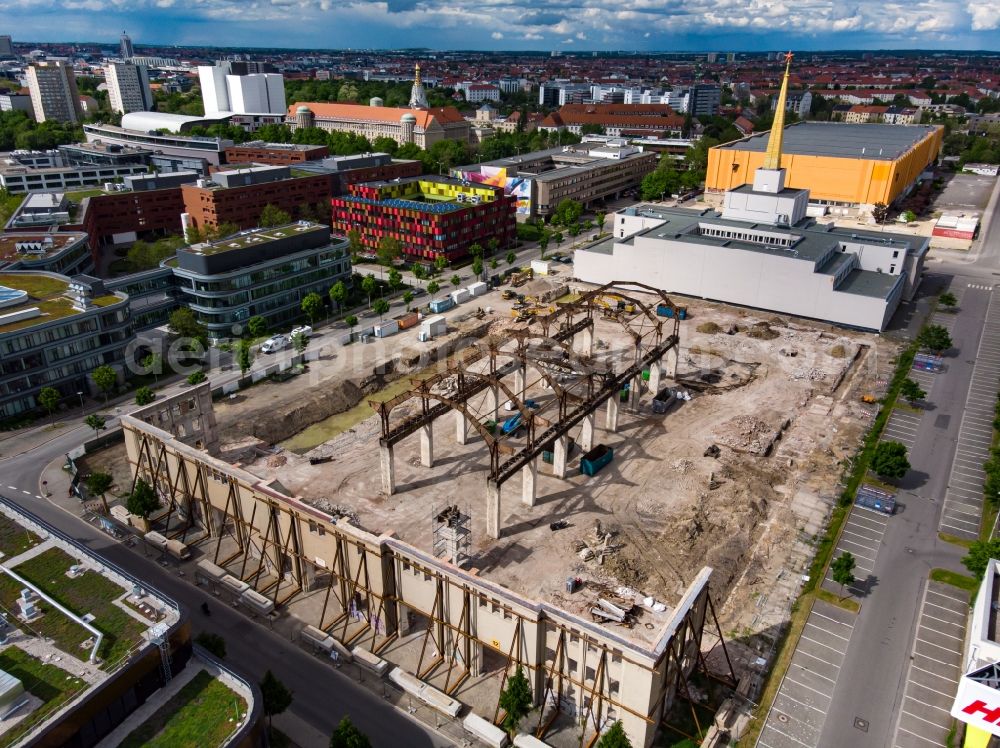 Aerial image Leipzig - Construction site for the new building of a research building and office complex Stadtarchiv Alte Messe in Leipzig in the state Saxony, Germany