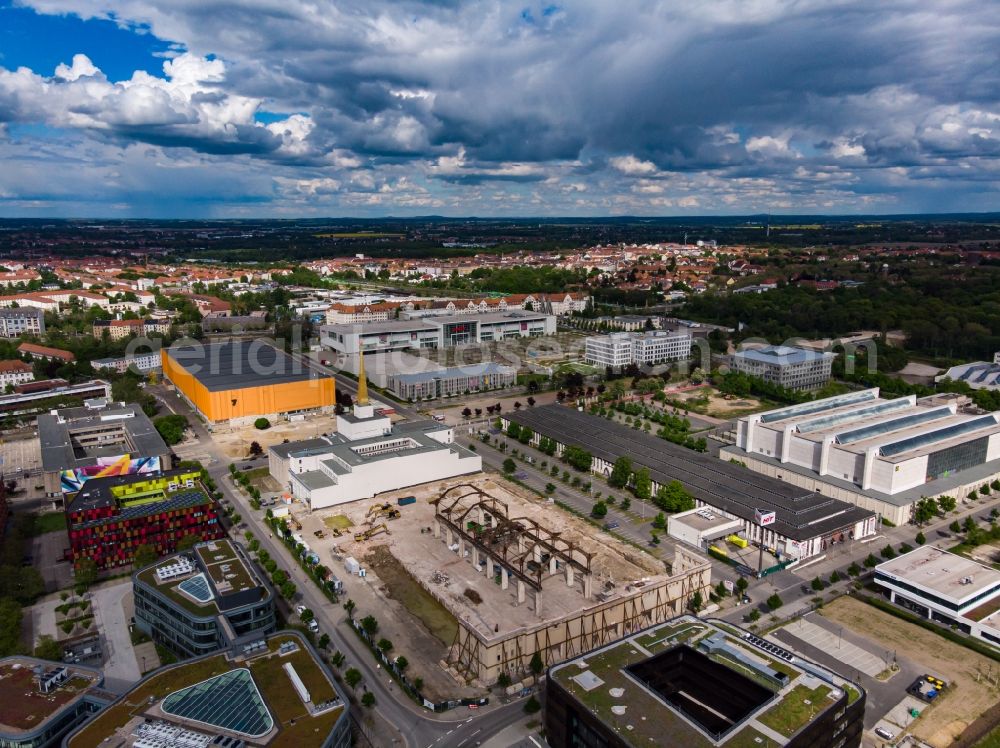 Leipzig from above - Construction site for the new building of a research building and office complex Stadtarchiv Alte Messe in Leipzig in the state Saxony, Germany