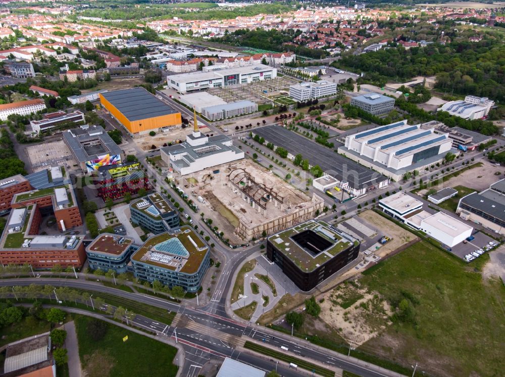 Aerial image Leipzig - Construction site for the new building of a research building and office complex Stadtarchiv Alte Messe in Leipzig in the state Saxony, Germany