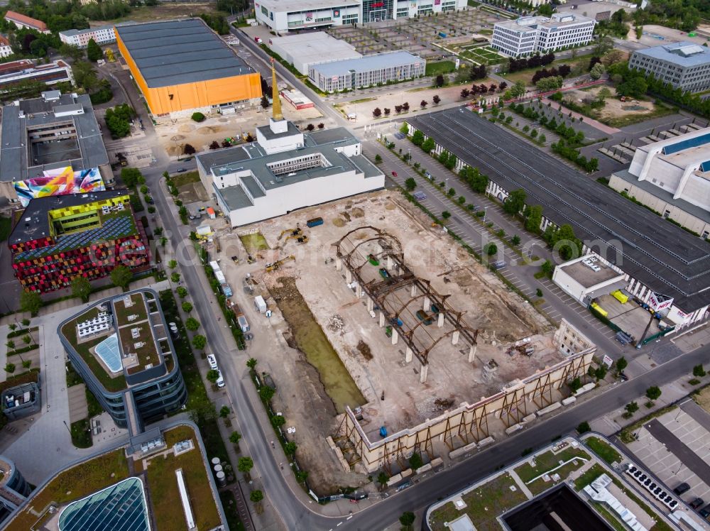 Aerial photograph Leipzig - Construction site for the new building of a research building and office complex Stadtarchiv Alte Messe in Leipzig in the state Saxony, Germany