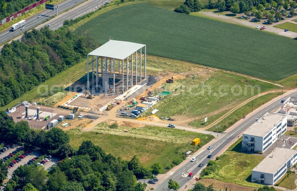 Dortmund from the bird's eye view: Construction site for the new building of Forschungszentrum fuer Hochspannungs-Gleichstrom-Uebertragung on TU Dortmund on Emil-Figge-Strasse in Dortmund in the state North Rhine-Westphalia