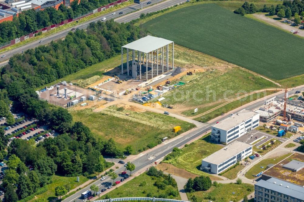 Aerial image Dortmund - Construction site for the new building of Forschungszentrum fuer Hochspannungs-Gleichstrom-Uebertragung on TU Dortmund on Emil-Figge-Strasse in Dortmund in the state North Rhine-Westphalia