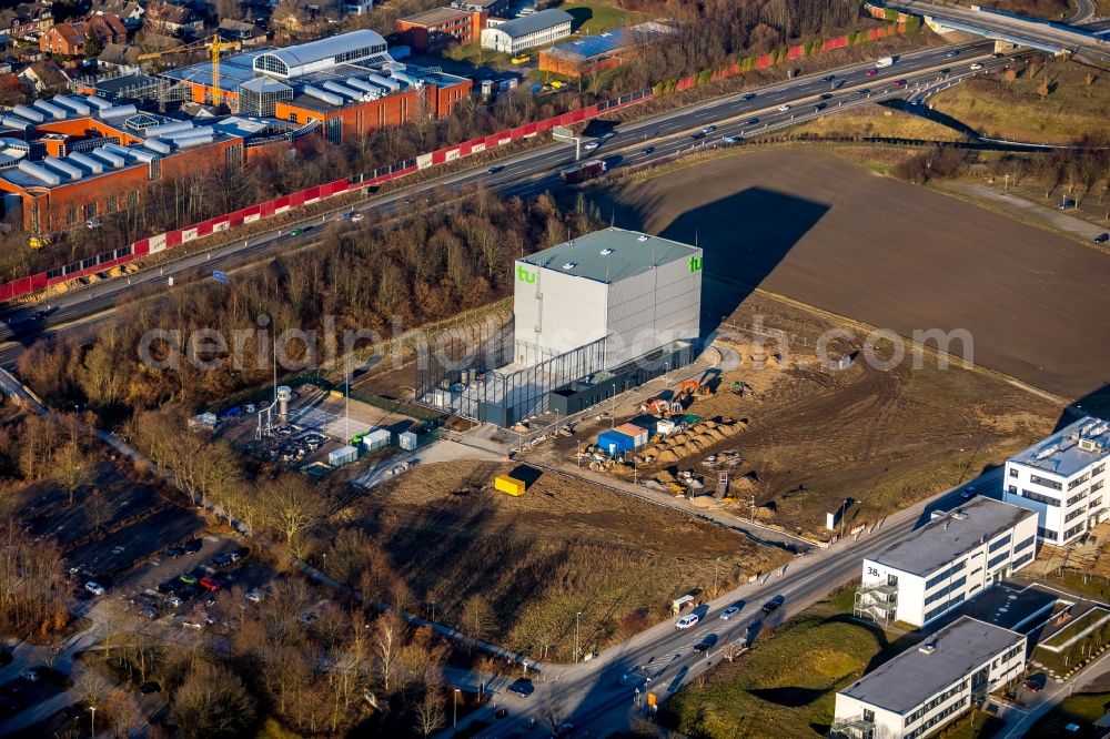 Dortmund from above - Construction site for the new building of Forschungszentrum fuer Hochspannungs-Gleichstrom-Uebertragung on TU Dortmund on Emil-Figge-Strasse in Dortmund in the state North Rhine-Westphalia