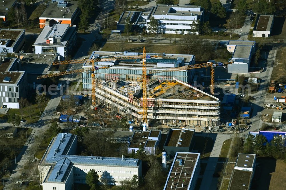 Neuherberg from the bird's eye view: Construction site for the new construction of a research building and office complex of a research center Helmholtz Pioneer Campus of the Helmholzzentrum in Neuherberg in the state Bavaria, Germany