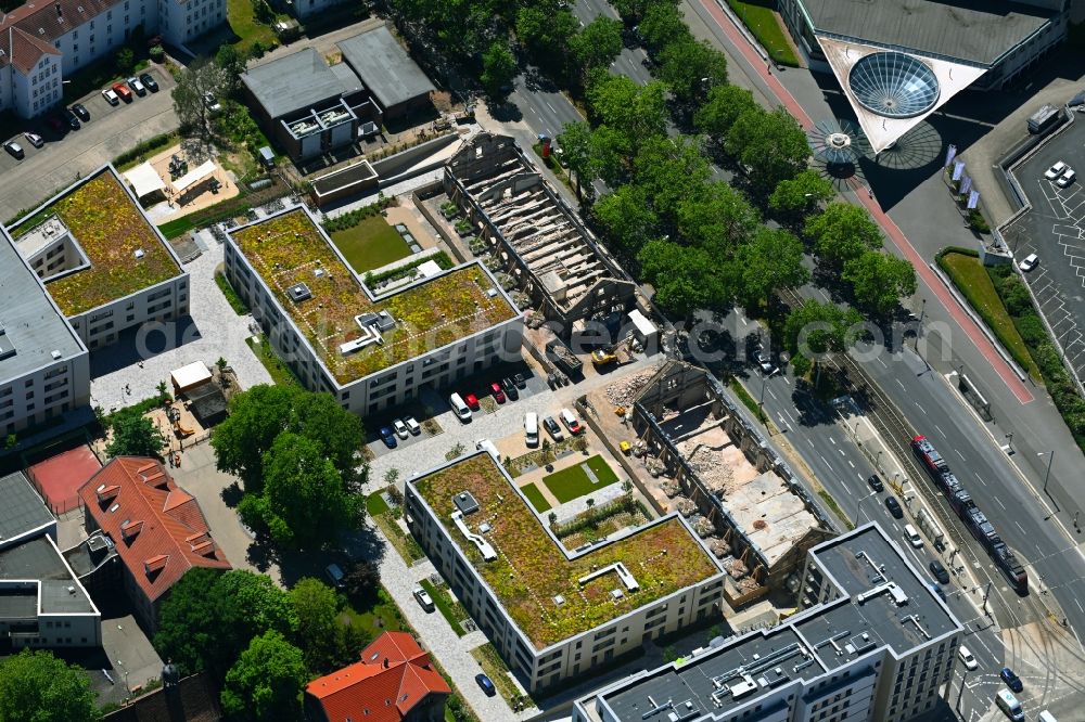 Aerial photograph Braunschweig - Construction site QUARTIER LEONHARDPLATZ for the construction of a handicapped workshop and conveyor St. Leonhard - Lukas-Werk in the district Viewegs Garten-Bebelhof in Brunswick in the state Lower Saxony, Germany