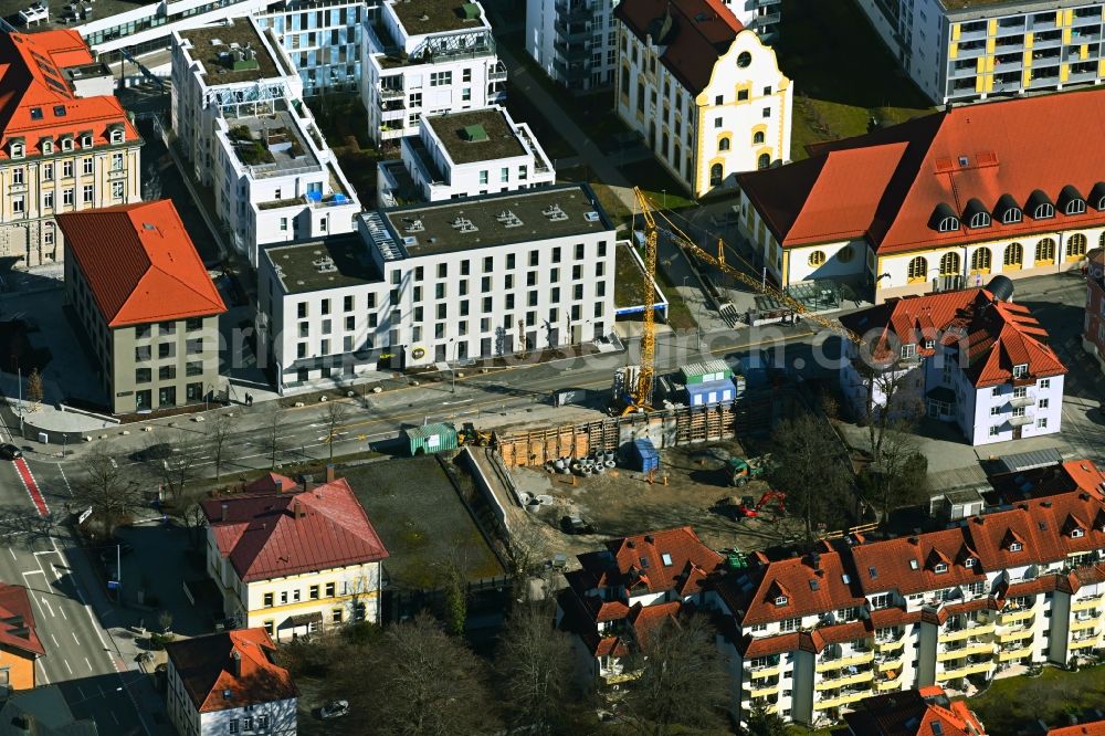 Aerial image Kempten (Allgäu) - Construction site for the new construction of the school building of a special school on Koenigstrasse in Kempten (Allgaeu) in the state Bavaria, Germany