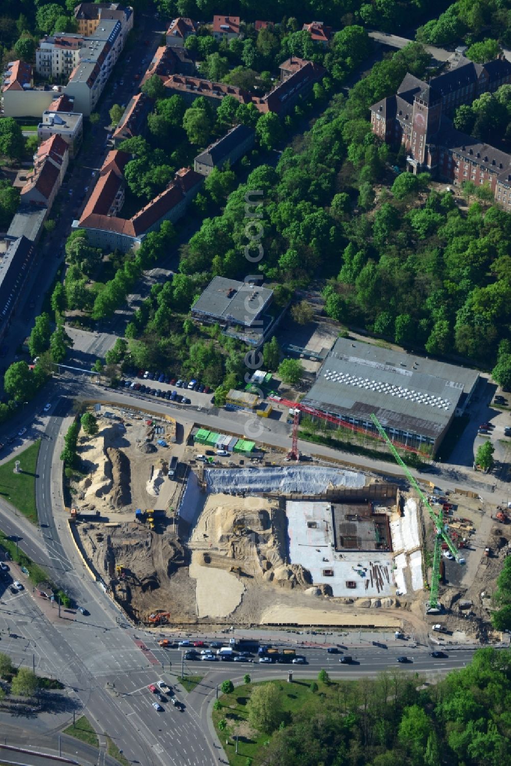 Aerial image Potsdam - Construction site to build a new leisure pool with swimming pool in Potsdam in Brandenburg