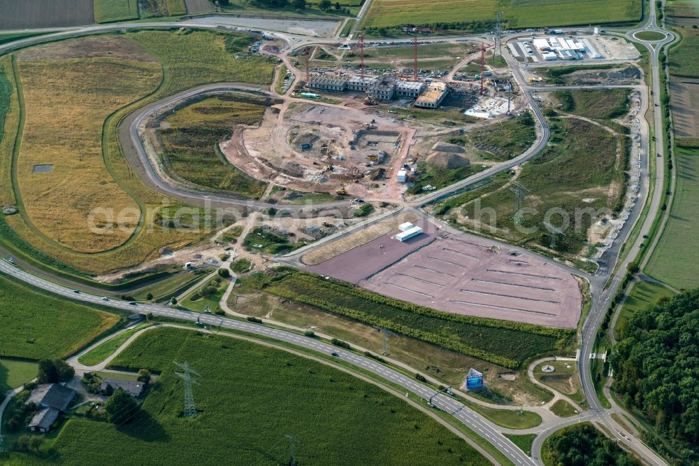 Rust from the bird's eye view: Construction for the new building of the spa and swimming pool at the swimming pool of Recreation Wasserpark Europa-Park in Rust in the state Baden-Wuerttemberg, Germany