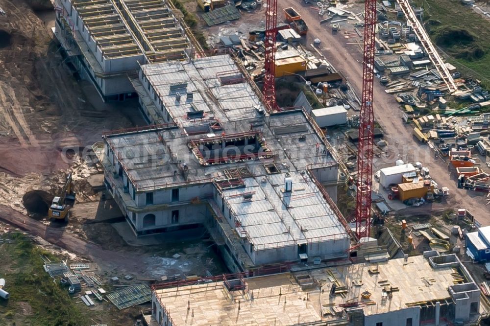 Aerial photograph Rust - Construction for the new building of the spa and swimming pool at the swimming pool of Recreation Wasserpark RULANTICA - Europa-Park Rust in Rust in the state Baden-Wuerttemberg, Germany