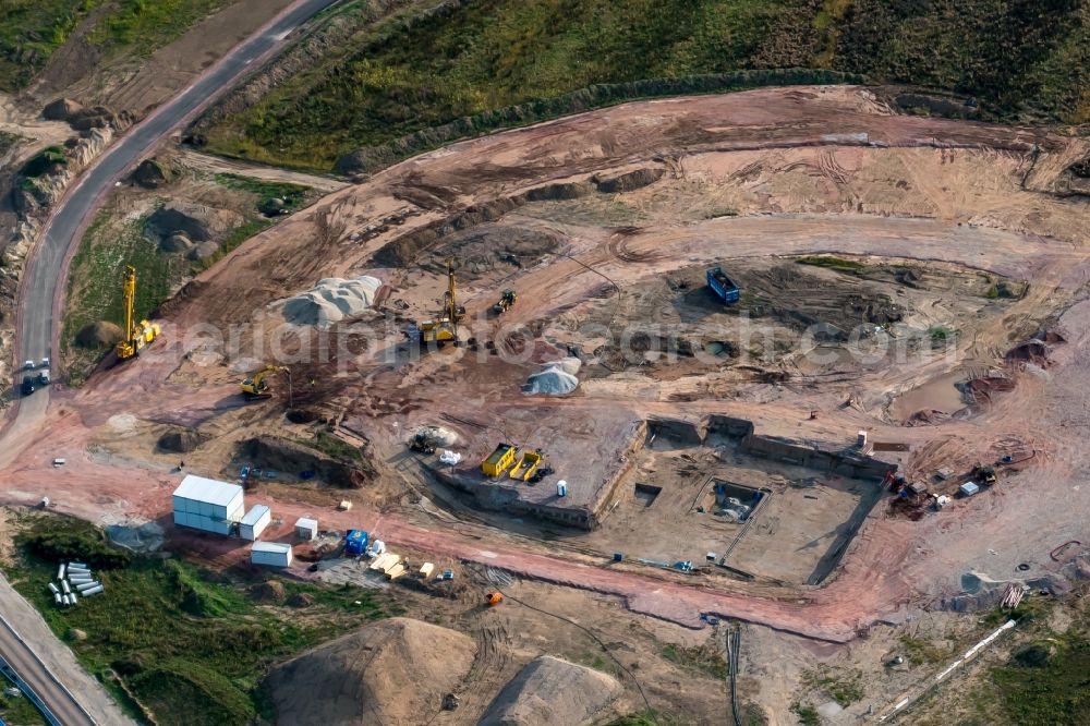 Rust from above - Construction for the new building of the spa and swimming pool at the swimming pool of Recreation Wasserpark RULANTICA - Europa-Park Rust in Rust in the state Baden-Wuerttemberg, Germany