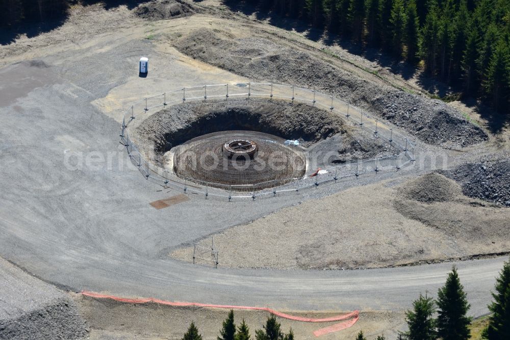 Sohl from the bird's eye view: Construction site for the new building the foundations in steel mesh construction for the future wind farm in Sohl in the state North Rhine-Westphalia