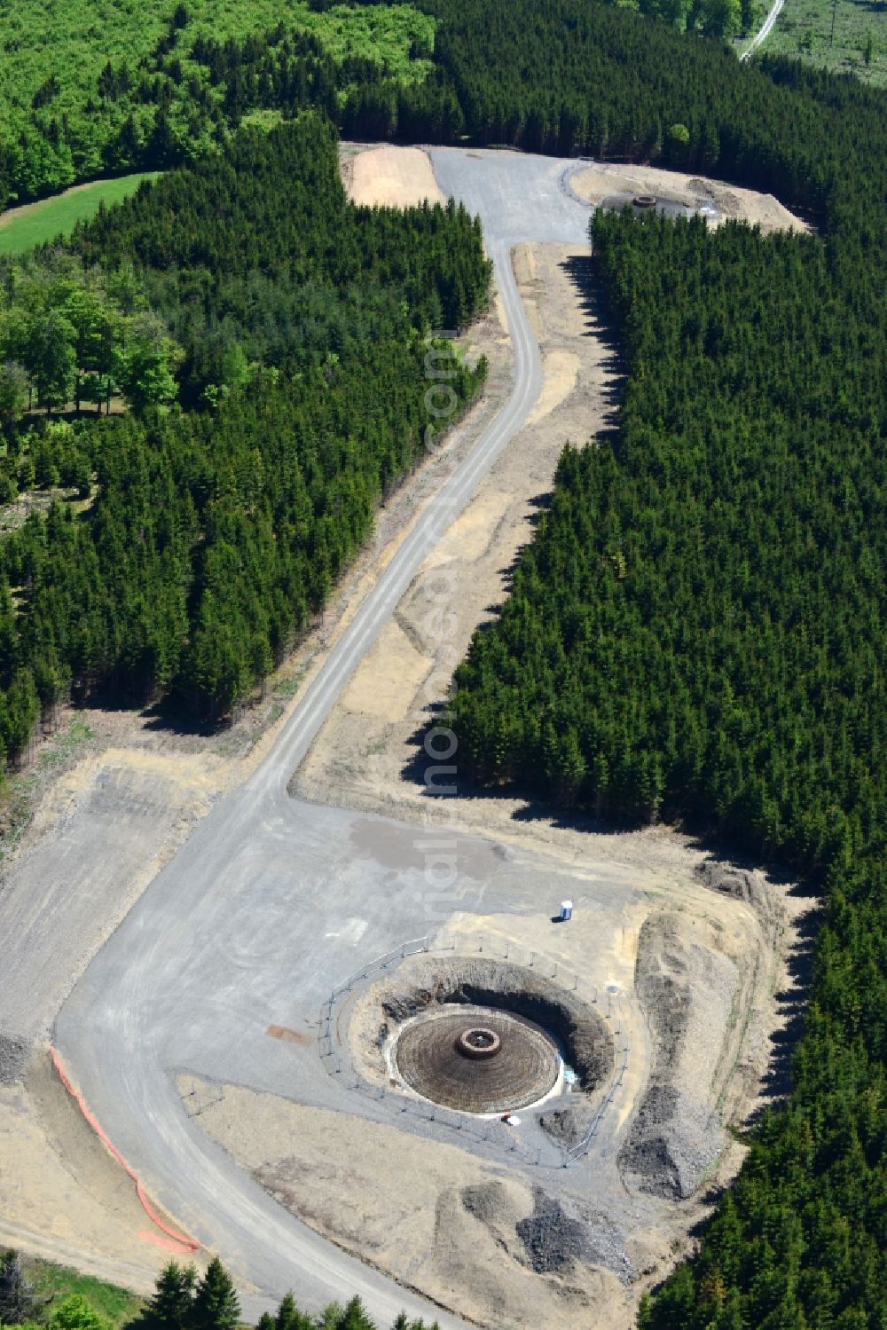 Aerial image Sohl - Construction site for the new building the foundations in steel mesh construction for the future wind farm in Sohl in the state North Rhine-Westphalia