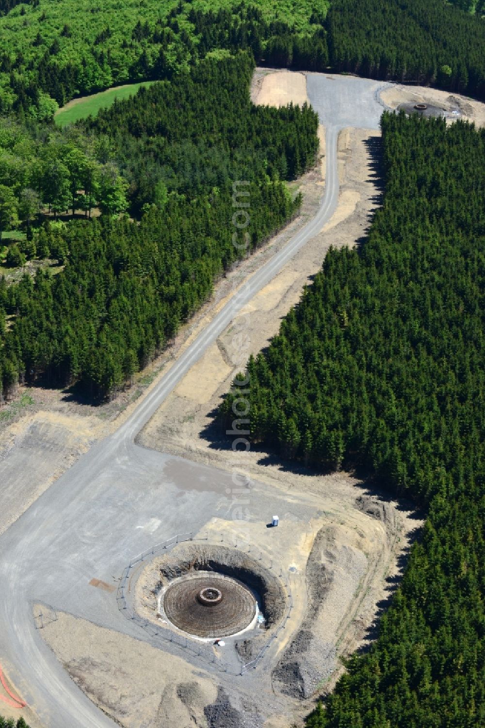 Aerial photograph Sohl - Construction site for the new building the foundations in steel mesh construction for the future wind farm in Sohl in the state North Rhine-Westphalia