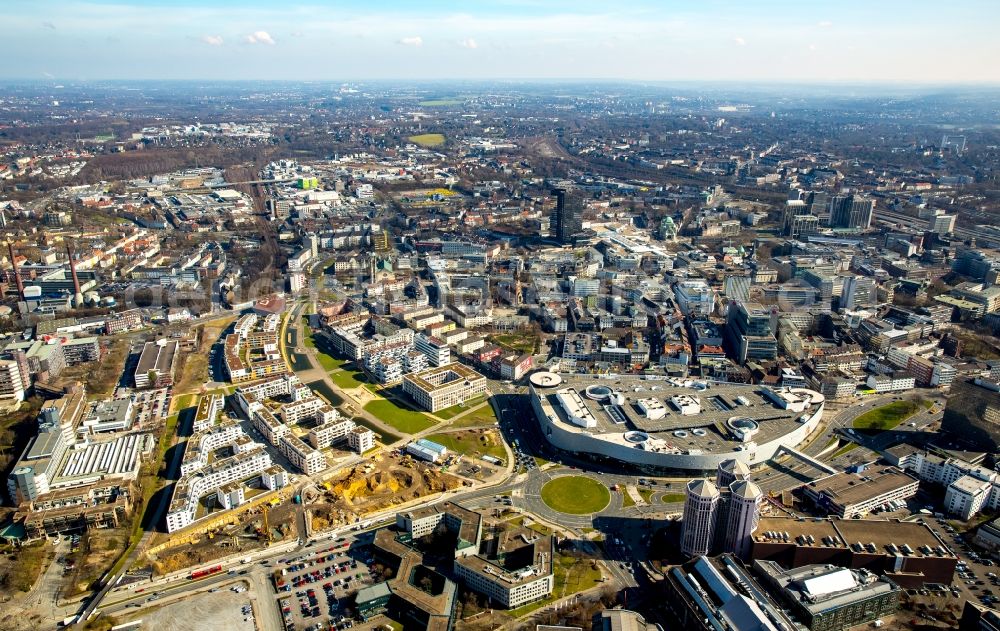 Aerial photograph Essen - Construction site for the new building der Funke Medienzentrale Essen am Berliner Platz in Essen in the state North Rhine-Westphalia