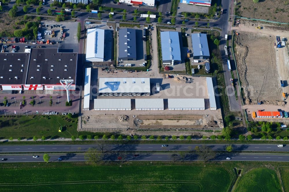 Hoppegarten from above - Construction site for the new construction of the garage area Selfstorage / Garagenhof Hoppegarten in Hoppegarten in the state of Brandenburg, Germany