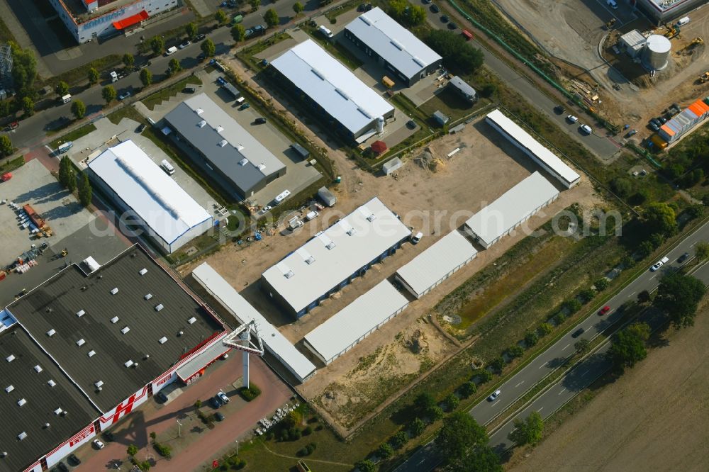 Aerial image Hoppegarten - Construction site for the new construction of the garage area Selfstorage - Garagenhof Hoppegarten in Hoppegarten in the state of Brandenburg, Germany