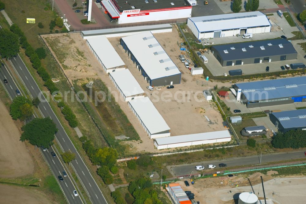 Hoppegarten from above - Construction site for the new construction of the garage area Selfstorage - Garagenhof Hoppegarten in Hoppegarten in the state of Brandenburg, Germany