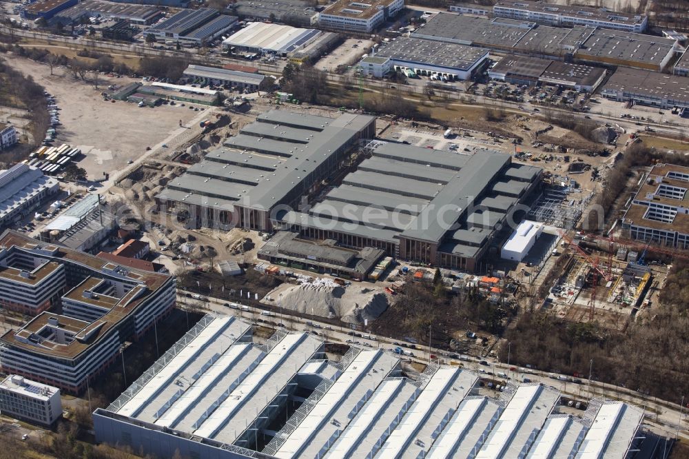 Aerial image München - Construction site for new construction building of the construction market of BAUHAUS E-Business GmbH & Co. KG in the district Freimann in Munich in the state Bavaria