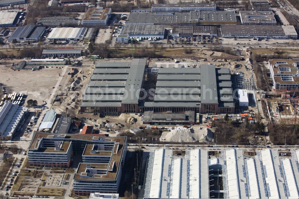 Aerial photograph München - Construction site for new construction building of the construction market of BAUHAUS E-Business GmbH & Co. KG in the district Freimann in Munich in the state Bavaria