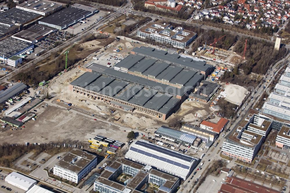 München from the bird's eye view: Construction site for new construction building of the construction market of BAUHAUS E-Business GmbH & Co. KG in the district Freimann in Munich in the state Bavaria