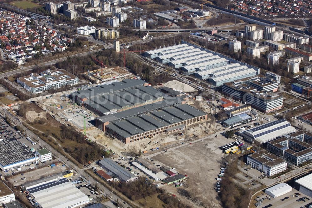 Aerial photograph München - Construction site for new construction building of the construction market of BAUHAUS E-Business GmbH & Co. KG in the district Freimann in Munich in the state Bavaria