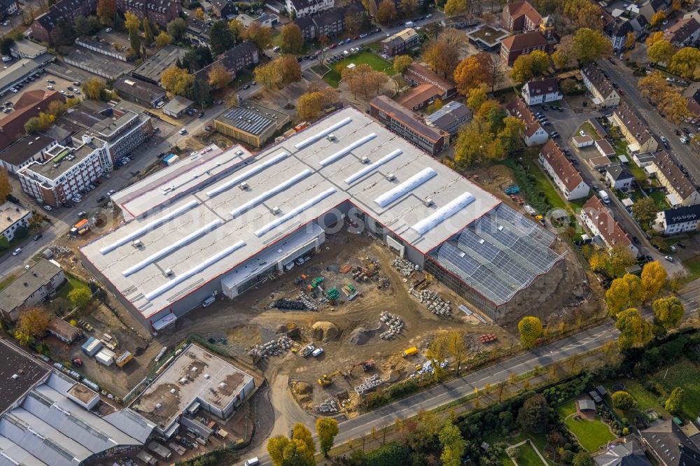 Aerial image Gladbeck - Construction site for new construction building of the construction market on the grounds of the formerly sports ground between Konrad-Adenauer-Allee and Krusenkamp in Gladbeck at Ruhrgebiet in the state North Rhine-Westphalia, Germany