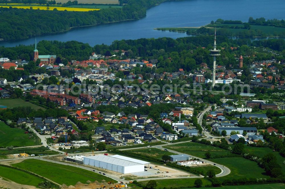 Bad Segeberg from above - Construction site for new construction building of the construction market of Kaiser-Lothar-Allee in Bad Segeberg in the state Schleswig-Holstein, Germany