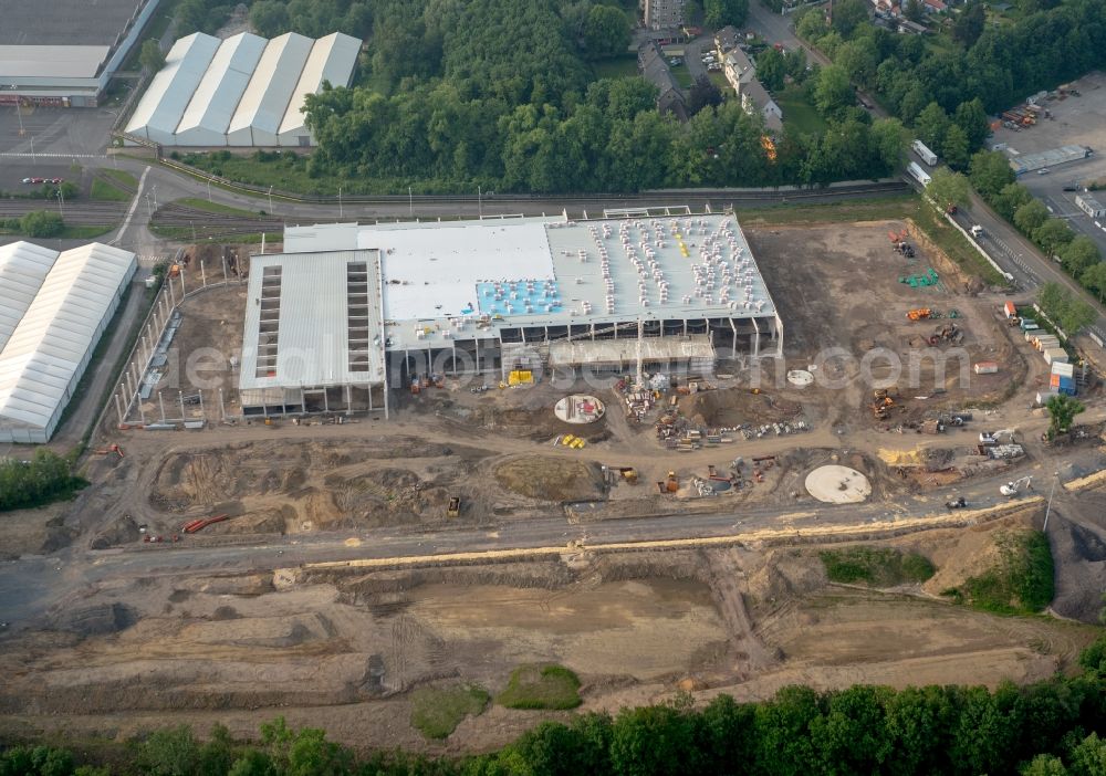 Bochum from the bird's eye view: Construction site for new construction building of the construction market of Hagebaumarkt on Hauptstrasse in Bochum in the state North Rhine-Westphalia, Germany