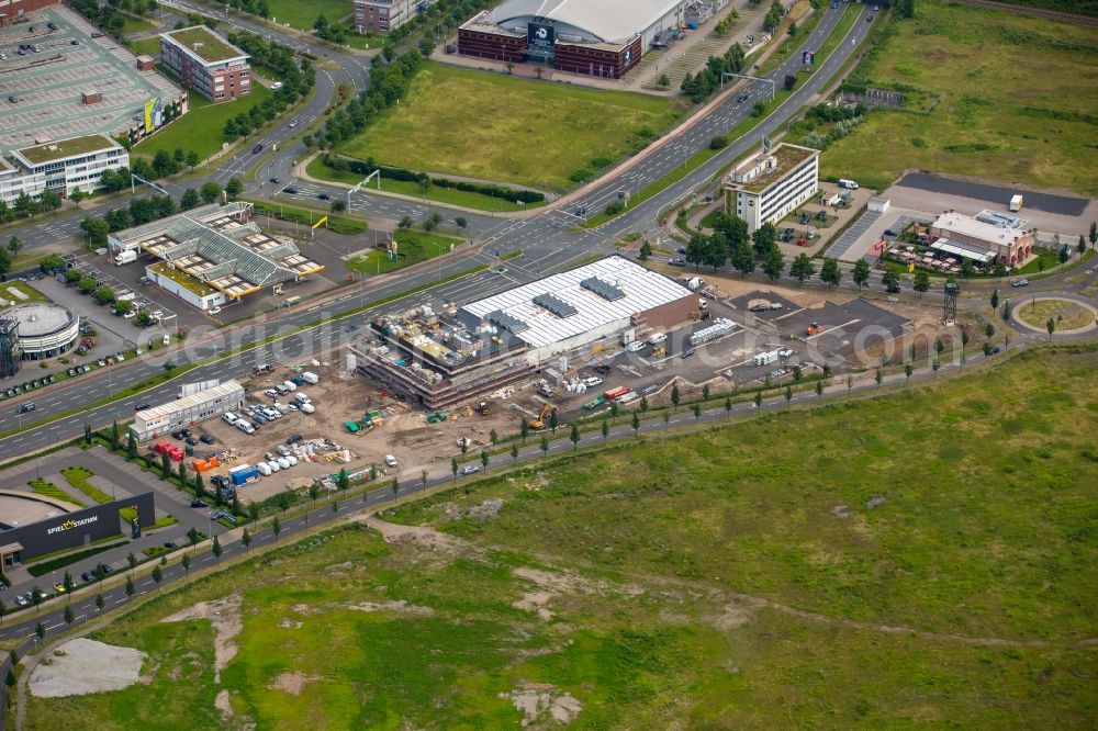 Aerial image Oberhausen - Construction site for new construction building of the construction market of HORNBACH Baumarkt AG on Brammenring in Oberhausen in North Rhine-Westphalia