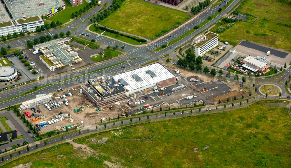 Oberhausen from above - Construction site for new construction building of the construction market of HORNBACH Baumarkt AG on Brammenring in Oberhausen in North Rhine-Westphalia