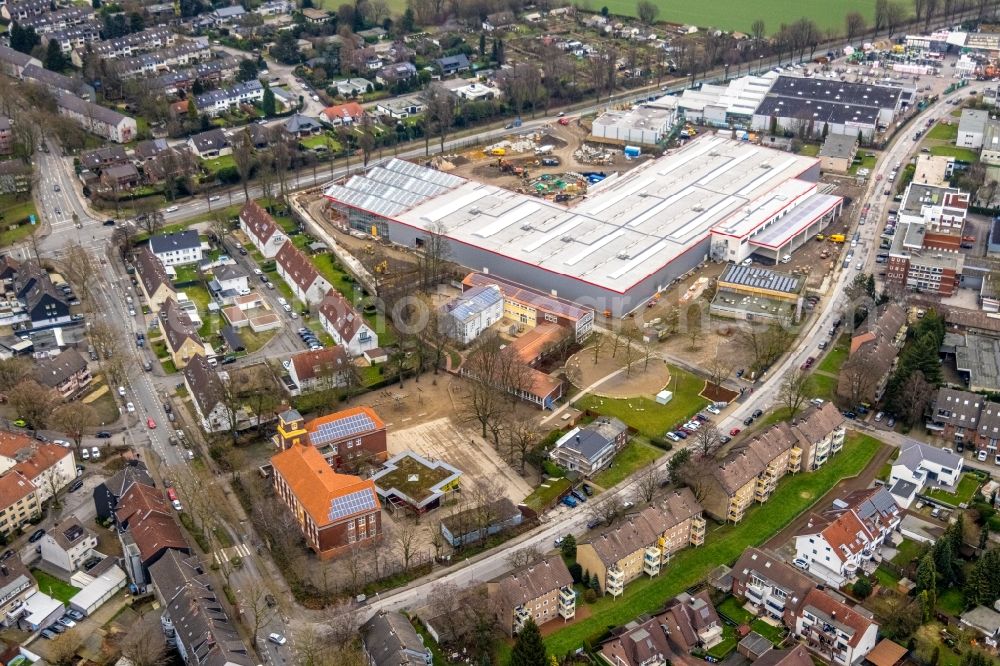 Aerial photograph Gladbeck - Construction site for new construction building of the construction market on Krusenkamp in Gladbeck at Ruhrgebiet in the state North Rhine-Westphalia, Germany