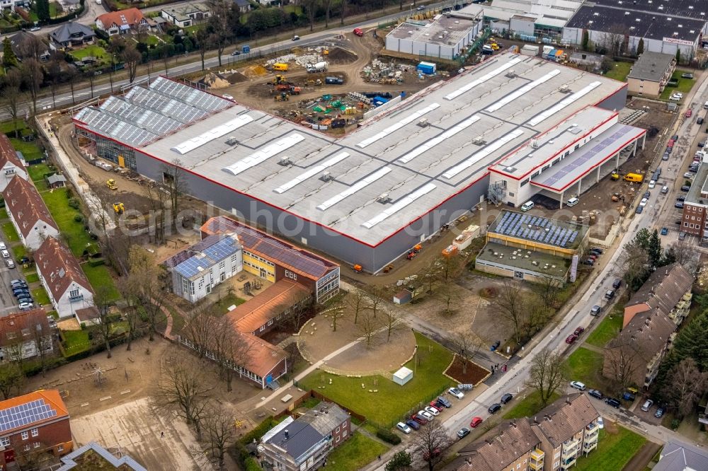 Gladbeck from above - Construction site for new construction building of the construction market on Krusenkamp in Gladbeck at Ruhrgebiet in the state North Rhine-Westphalia, Germany