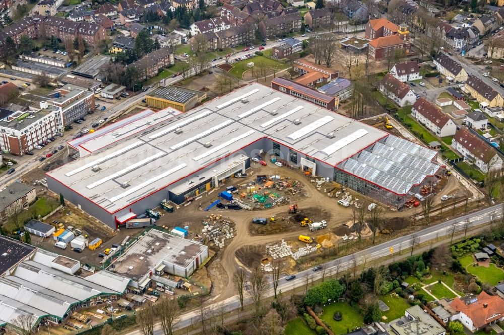 Gladbeck from the bird's eye view: Construction site for new construction building of the construction market on Krusenkamp in Gladbeck at Ruhrgebiet in the state North Rhine-Westphalia, Germany