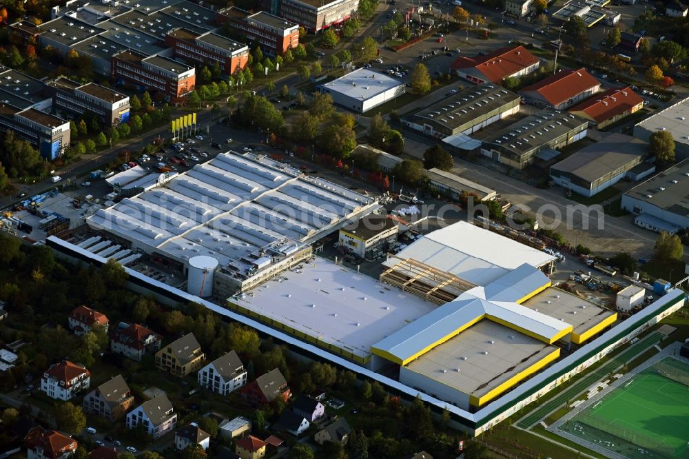 Aerial photograph Berlin - Construction site for new construction building of the construction market on Landsberger Strasse in the district Mahlsdorf in Berlin, Germany