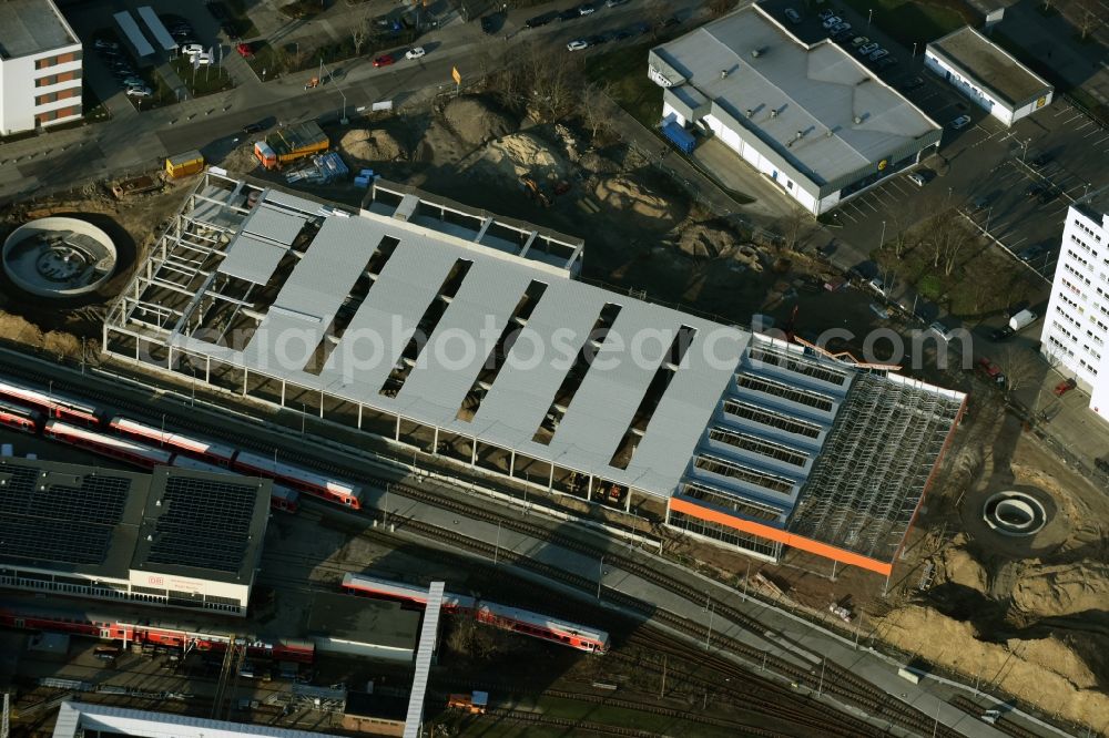 Aerial photograph Berlin - Construction site for new construction building of the construction market of OBI GmbH & Co. Deutschland KG an der Buchberger Strasse im Stadtteil Lichtenberg in Berlin in Germany